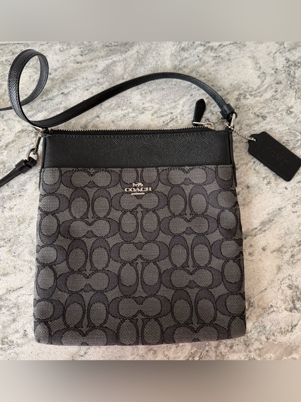 Coach Signature Crossbody Bag. Black with Silver. Perfect Condition.